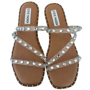 Steve Madden Sandals Women's 6.5 Tan Skyler Clear Slide On NIB Strappy Studs